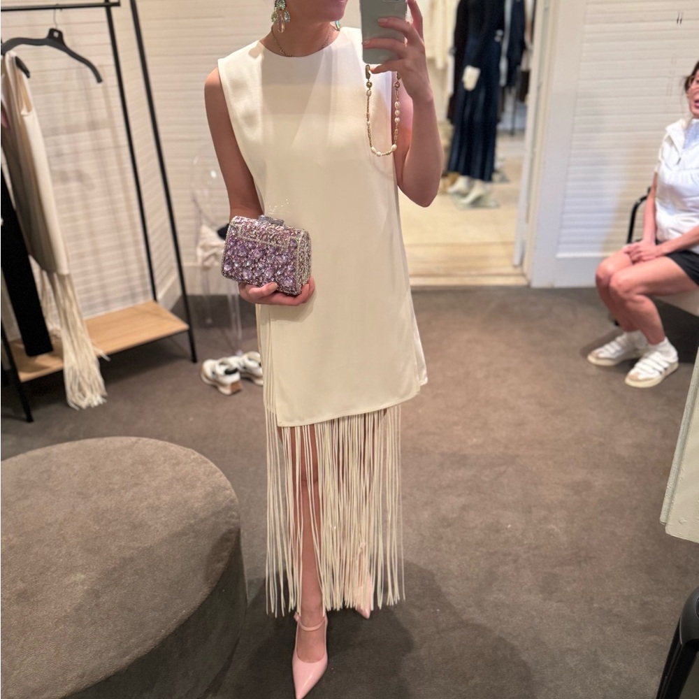 Alexis Cream Fringe Midi Dress